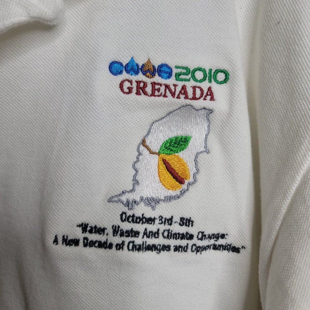 2010 October 3rd to the 8th Grenada Large White Polo Shirt Water Waste Climate